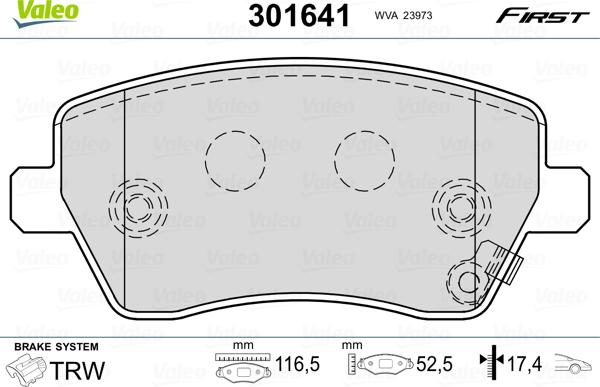 Valeo 301641 - Тормозные колодки, дисковые, комплект unicars.by