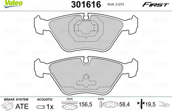 Valeo 301616 - Тормозные колодки, дисковые, комплект unicars.by