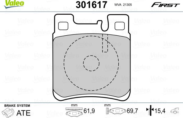 Valeo 301617 - Тормозные колодки, дисковые, комплект unicars.by