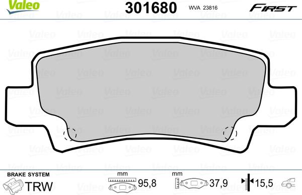 Valeo 301680 - Тормозные колодки, дисковые, комплект unicars.by