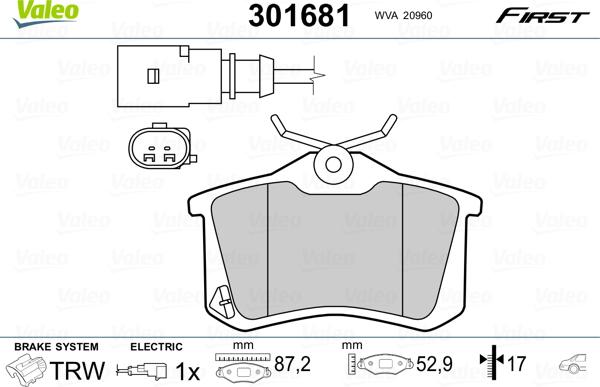 Valeo 301681 - Тормозные колодки, дисковые, комплект unicars.by