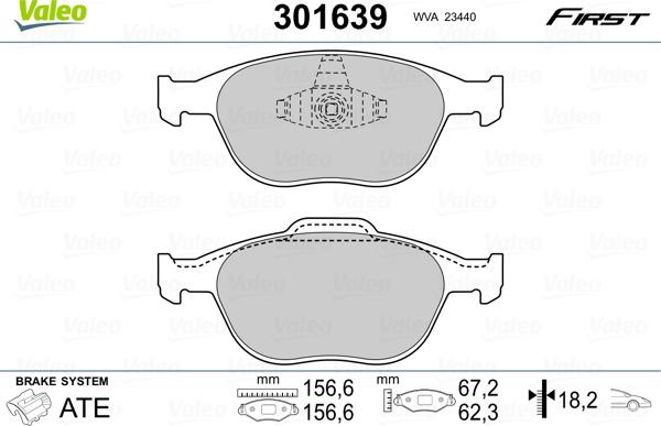 Valeo 301639 - Тормозные колодки, дисковые, комплект unicars.by