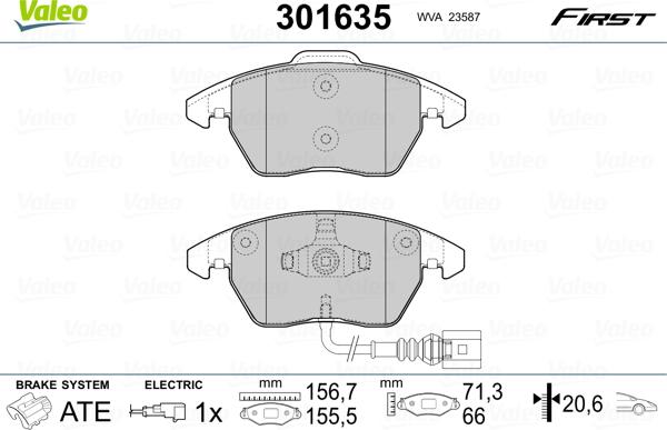 Valeo 301635 - Тормозные колодки, дисковые, комплект unicars.by