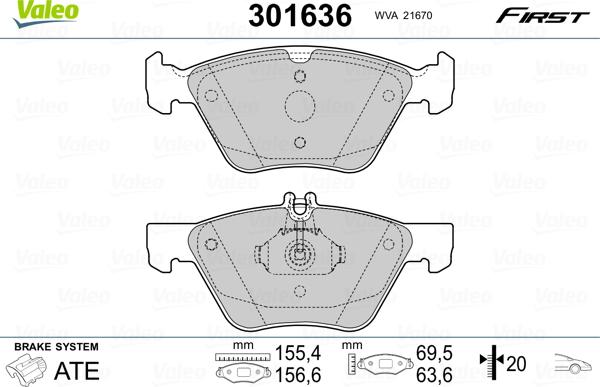 Valeo 301636 - Тормозные колодки, дисковые, комплект unicars.by