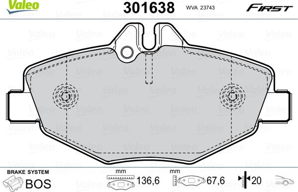 Valeo 301638 - Тормозные колодки, дисковые, комплект unicars.by