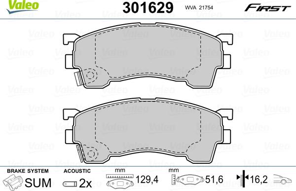 Valeo 301629 - Тормозные колодки, дисковые, комплект unicars.by