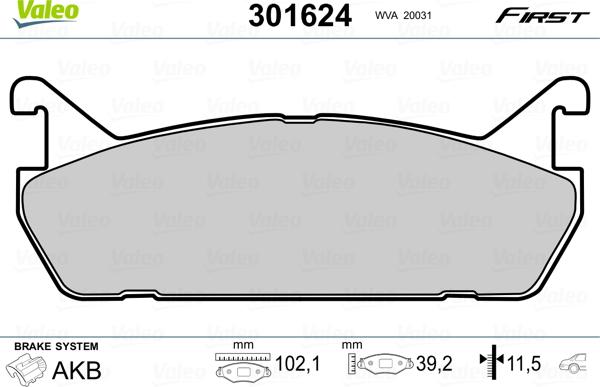 Valeo 301624 - Тормозные колодки, дисковые, комплект unicars.by