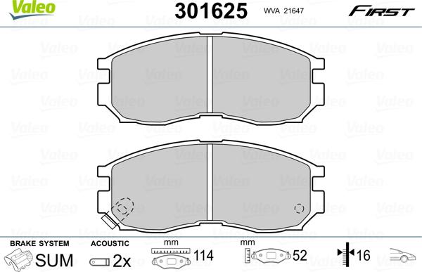 Valeo 301625 - Тормозные колодки, дисковые, комплект unicars.by