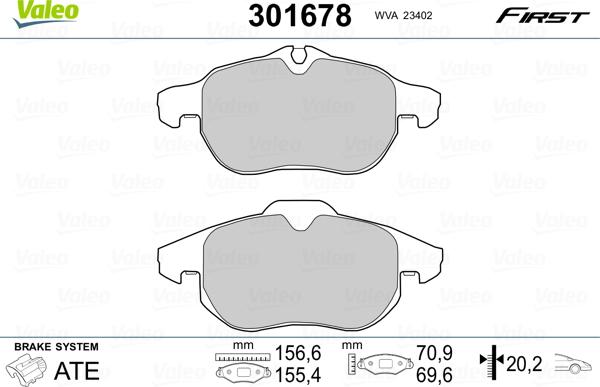 Valeo 301678 - Тормозные колодки, дисковые, комплект unicars.by