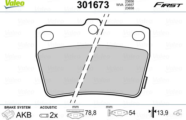 Valeo 301673 - Тормозные колодки, дисковые, комплект unicars.by