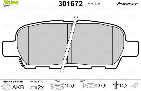 Valeo 301672 - Тормозные колодки, дисковые, комплект unicars.by