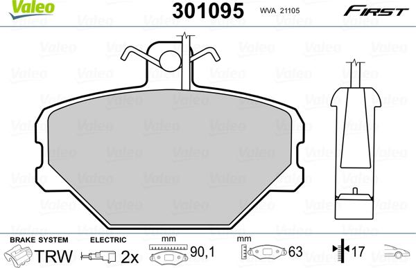 Valeo 301095 - Тормозные колодки, дисковые, комплект unicars.by