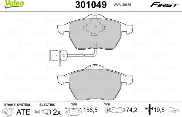 Valeo 301049 - Тормозные колодки, дисковые, комплект unicars.by