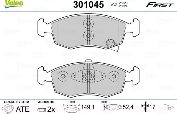 Valeo 301045 - Тормозные колодки, дисковые, комплект unicars.by