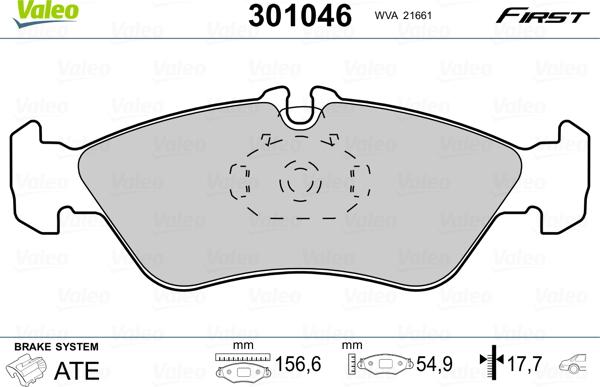 Valeo 301046 - Тормозные колодки, дисковые, комплект unicars.by