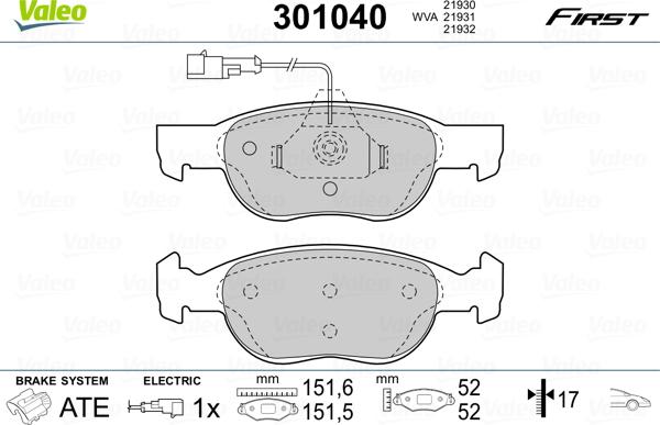 Valeo 301040 - Тормозные колодки, дисковые, комплект unicars.by