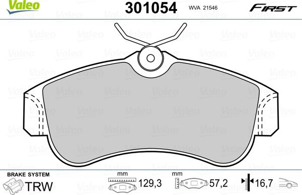 Valeo 301054 - Тормозные колодки, дисковые, комплект unicars.by