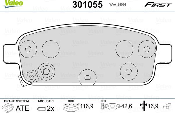 Valeo 301055 - Тормозные колодки, дисковые, комплект unicars.by