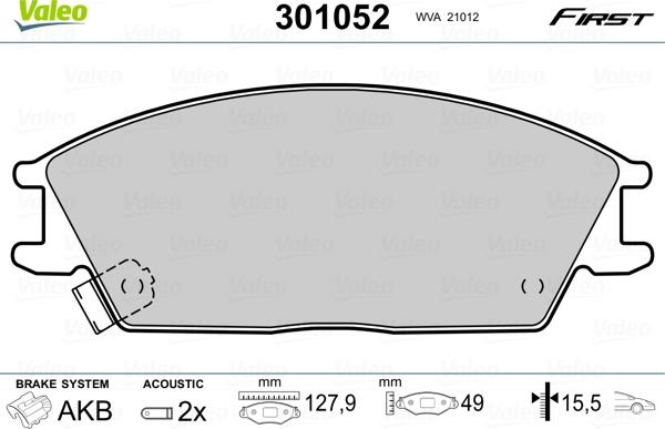 Valeo 301052 - Тормозные колодки, дисковые, комплект unicars.by