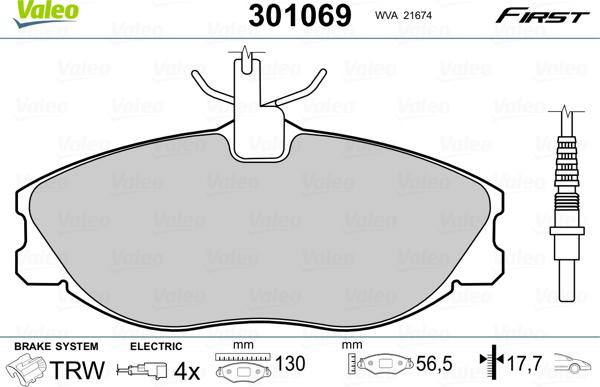 Valeo 301069 - Тормозные колодки, дисковые, комплект unicars.by