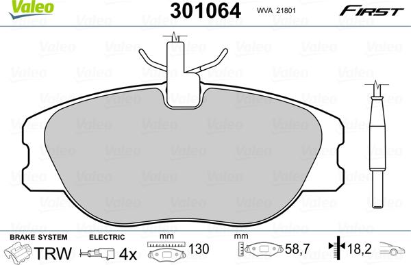 Valeo 301064 - Тормозные колодки, дисковые, комплект unicars.by