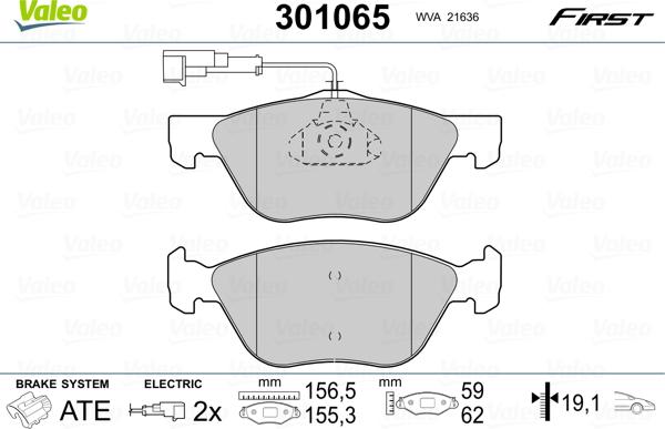 Valeo 301065 - Тормозные колодки, дисковые, комплект unicars.by