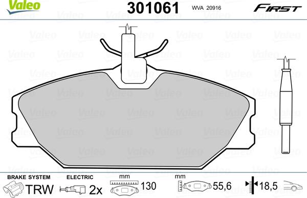 Valeo 301061 - Тормозные колодки, дисковые, комплект unicars.by