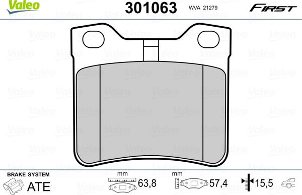 Valeo 301063 - Тормозные колодки, дисковые, комплект unicars.by