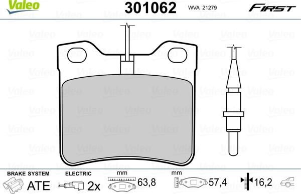 Valeo 301062 - Тормозные колодки, дисковые, комплект unicars.by