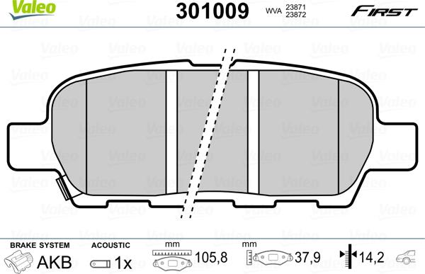 Valeo 301009 - Тормозные колодки, дисковые, комплект unicars.by