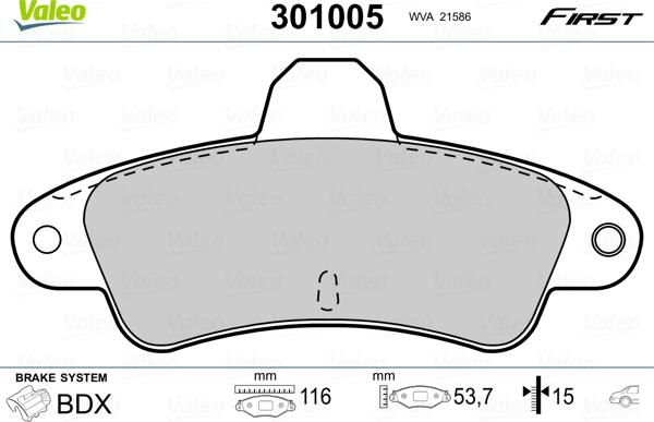 Valeo 301005 - Тормозные колодки, дисковые, комплект unicars.by