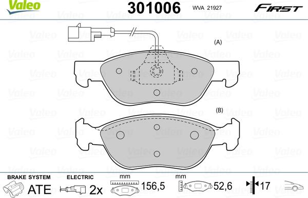 Valeo 301006 - Тормозные колодки, дисковые, комплект unicars.by