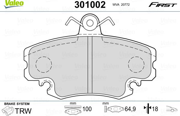 Valeo 301002 - Тормозные колодки, дисковые, комплект unicars.by