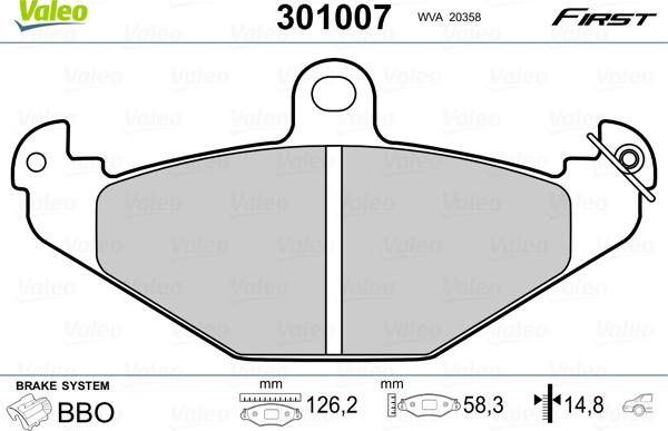 Valeo 301007 - Тормозные колодки, дисковые, комплект unicars.by