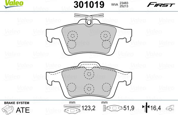 Valeo 301019 - Тормозные колодки, дисковые, комплект unicars.by