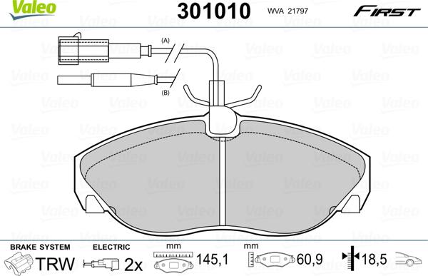 Valeo 301010 - Тормозные колодки, дисковые, комплект unicars.by