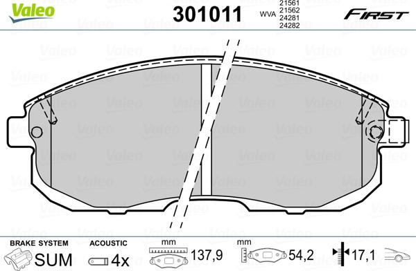 Valeo 301011 - Тормозные колодки, дисковые, комплект unicars.by