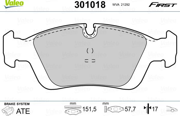 Valeo 301018 - Тормозные колодки, дисковые, комплект unicars.by