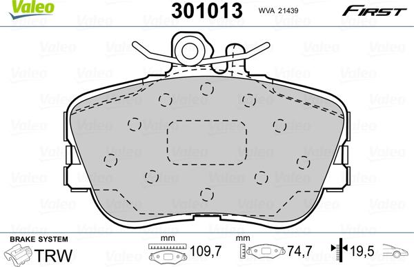 Valeo 301013 - Тормозные колодки, дисковые, комплект unicars.by