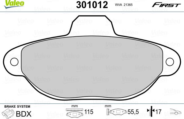 Valeo 301012 - Тормозные колодки, дисковые, комплект unicars.by