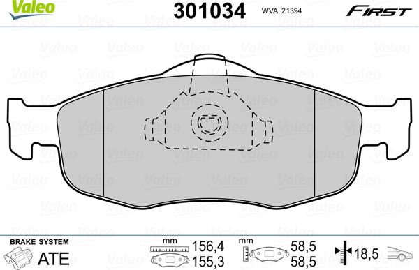 Valeo 301034 - Тормозные колодки, дисковые, комплект unicars.by