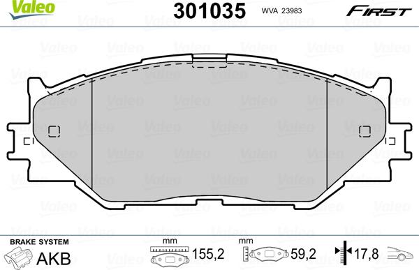 Valeo 301035 - Тормозные колодки, дисковые, комплект unicars.by