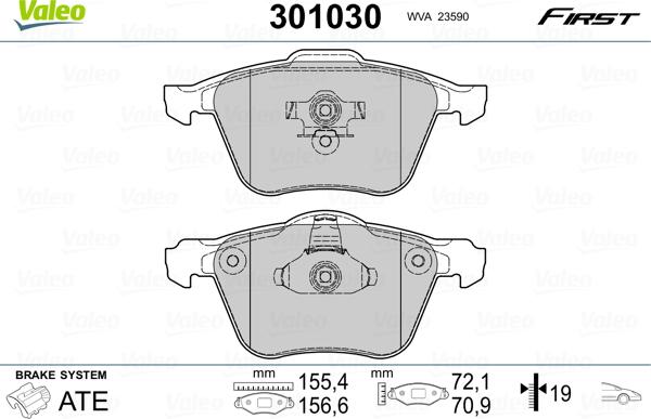 Valeo 301030 - Тормозные колодки, дисковые, комплект unicars.by