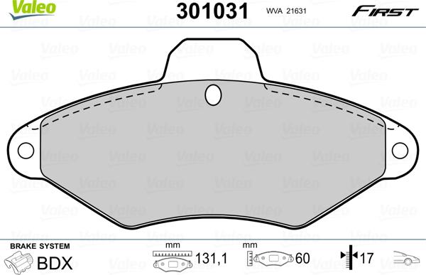 Valeo 301031 - Тормозные колодки, дисковые, комплект unicars.by