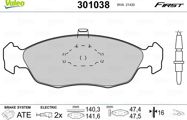 Valeo 301038 - Тормозные колодки, дисковые, комплект unicars.by