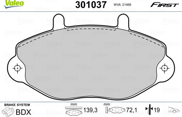 Valeo 301037 - Тормозные колодки, дисковые, комплект unicars.by