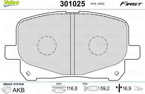 Valeo 301025 - Тормозные колодки, дисковые, комплект unicars.by