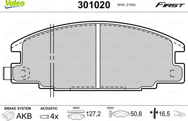 Valeo 301020 - Тормозные колодки, дисковые, комплект unicars.by