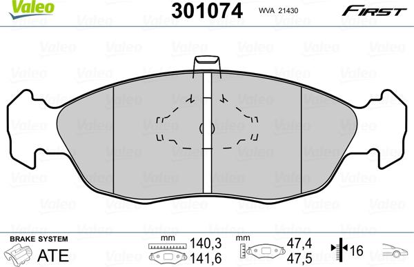 Valeo 301074 - Тормозные колодки, дисковые, комплект unicars.by