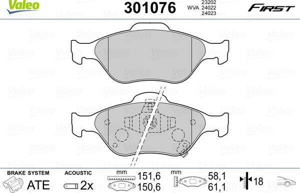 Valeo 301076 - Тормозные колодки, дисковые, комплект unicars.by